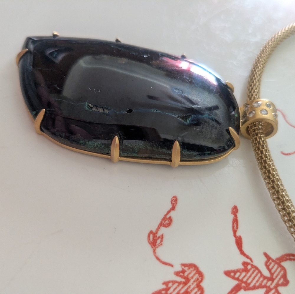 Amazing 10k Yellow Gold Diamond Bail Azurite Blue Gemstone Huge Pendant OOAK - Picture 15 of 16